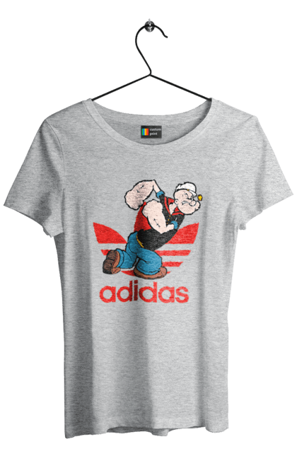 Футболка женская с принтом Adidas Моряк Попай. Adidas, popeye the sailor, адидас, комикс, моряк, мультфильм, сериал, трубка. 2070702