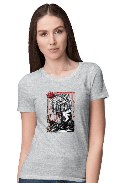 Women's t-shirt with prints One Punch Man Genos. Anime, comedy, cyborg, demon, demon cyborg, genos, manga, one punch man, parody, superheroes. 2070702