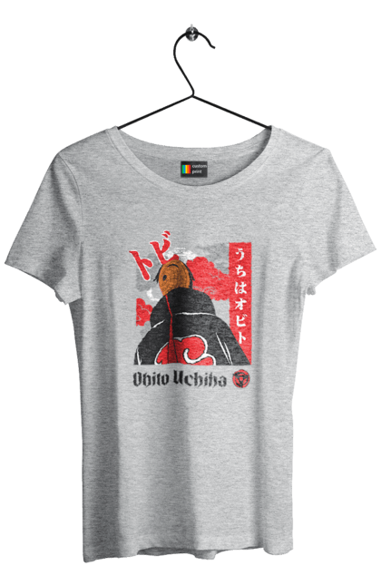 Women's t-shirt with prints Naruto Obito Uchiha. Anime, character, manga, naruto, ninja, obito, obito uchiha, tv series, uchiha. 2070702