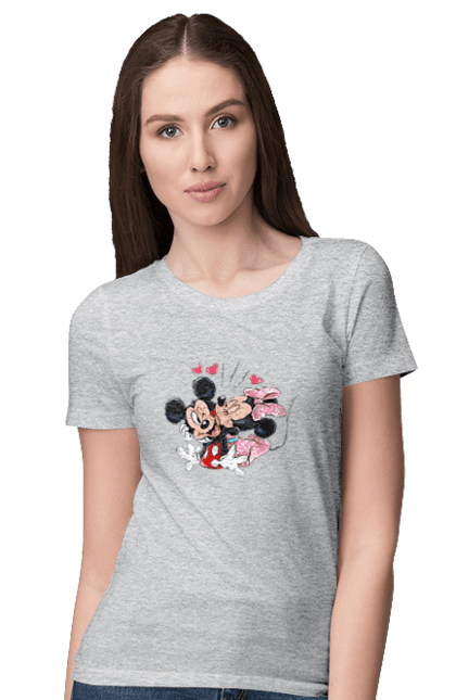 Футболка женская с принтом Микки Маус и Минни Маус. Mickey mouse, minnie mouse, дисней, микки, микки маус, минни маус, мультфильм. 2070702