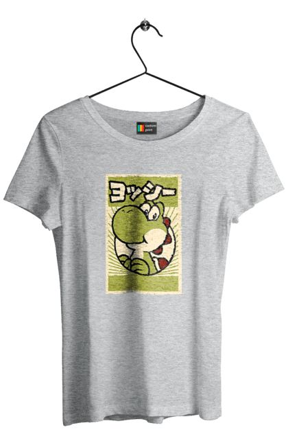 Women's t-shirt with prints Mario Yoshi. Character, dinosaur, games, mario, nintendo, super mario world, yoshi. 2070702