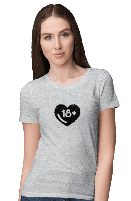 Women`s t-shirt with prints 18+. 18+, black, heart, prohibition, sex. 2070702