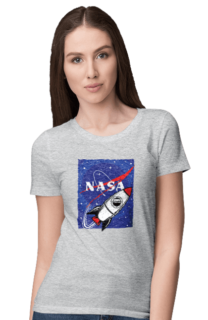 Women's t-shirt with prints NASA. Aeronautics, astronautics, aviation, nasa, research, rocket, science, space, technologies, usa. 2070702