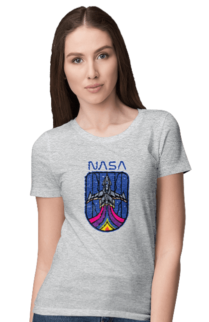 Women's t-shirt with prints NASA. Aeronautics, astronautics, aviation, nasa, research, rocket, science, space, technologies, usa. 2070702