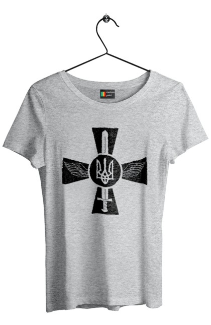 Футболка жіноча з принтом "Україна герб". Герб, крила, меч, україна. 2070702