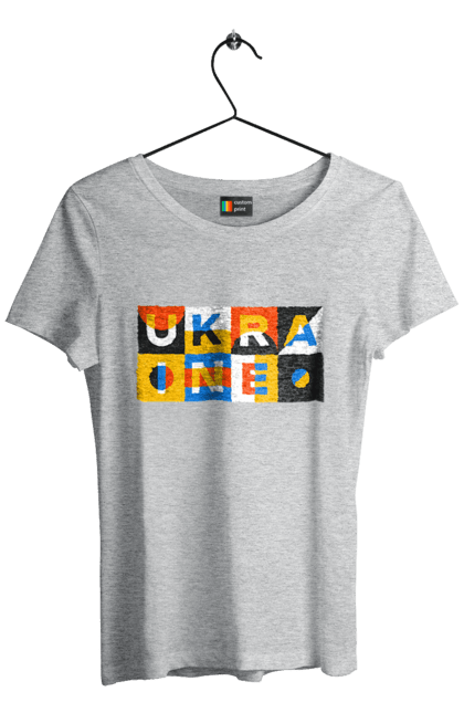 Футболка женская с принтом Украина. Надпись украина, символ украины, текст украина, украина. 2070702