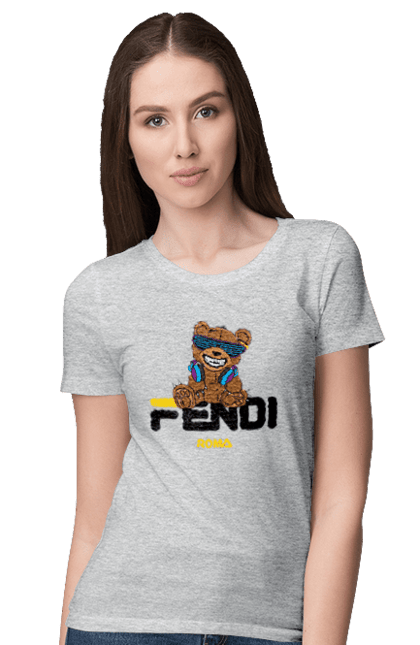 Футболка жіноча з принтом "Fendi". Fendi, бренд, будинок моди, ведмедик, італія, люкс, мода, одяг, сумка, фенді. 2070702