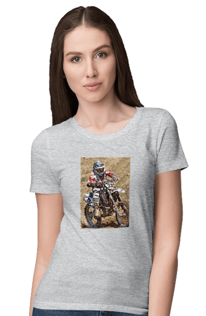 Women`s t-shirt with prints MOTOR RACER. Athlete, moto, motor racer, motorbike, sport. 2070702