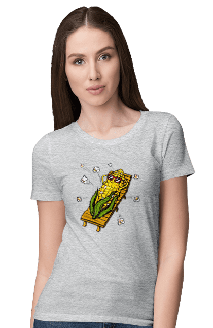 Women`s t-shirt with prints Corn Suns On A Lounger. Corn, lounger, popcorn. 2070702