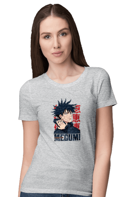 Футболка жіноча з принтом "Магічна битва Мегумі". Anime, fushiguro, fushiguro megumi, jujutsu kaisen, manga, megumi, аніме, магічна битва, манга, мегумі. 2070702