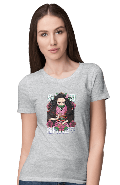 Women's t-shirt with prints Demon Slayer Nezuko. Anime, demon slayer, kimetsu no yaiba, manga, nezuko, serial. 2070702