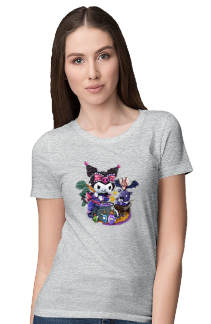Women`s t-shirt with prints Hello Kitty Kuromi. Anime, character, hello kitty, kuromi, my melody, sanrio. 2070702
