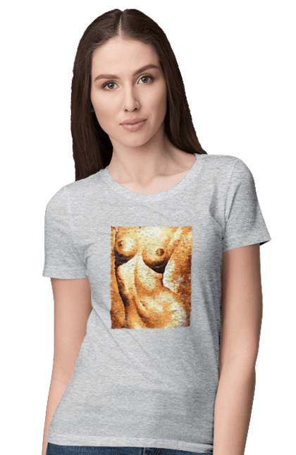 Women`s t-shirt with prints Body beauty. Body beauty, breast, female body, women`s breasts. 2070702