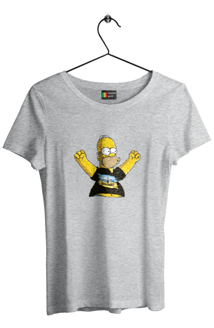 Women`s t-shirt with prints Simpson and the Russian ship. Homer, homer simpson, patriot, russian ship, ship brand, simpson, ukraine, victory, war. 2070702