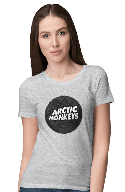 Футболка женская с принтом Arctic Monkeys. Arctic monkeys, арктические мартышки, гаражный рок, группа, инди-рок, музыка, постпанк-ривайвл, психоделический рок, рок. 2070702