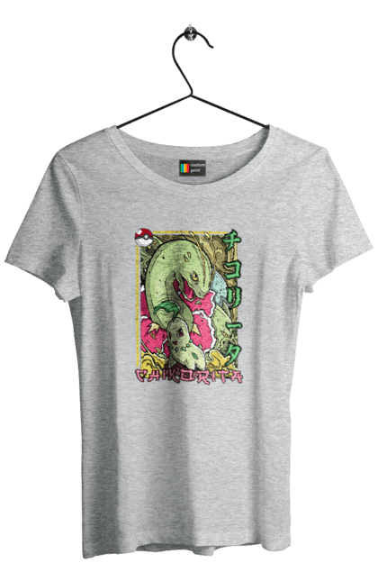 Women's t-shirt with prints Pokemon Chikorita. Anime, chikorita, games, nintendo, pokemon, pokemon go. 2070702