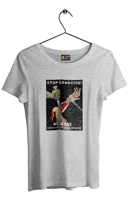Футболка жіноча з принтом "Stop Genocide". Азов, благотворительность, война, ссу, украина. Neivanmade