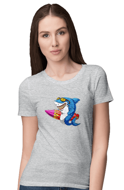 Women`s t-shirt with prints Shark With Glasses Surfing. Glasses, shark, summer, surfing. 2070702