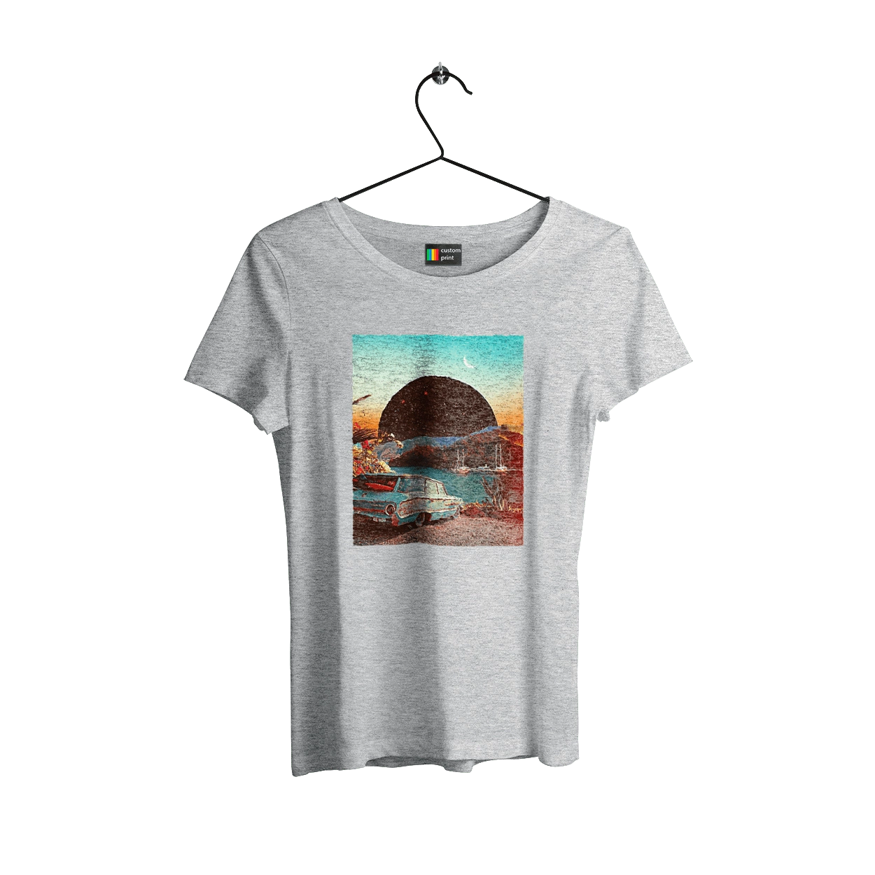 Painting, car by the river