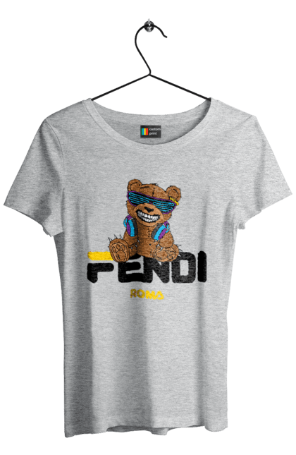 Футболка жіноча з принтом "Fendi". Fendi, бренд, будинок моди, ведмедик, італія, люкс, мода, одяг, сумка, фенді. 2070702