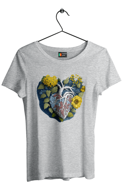 Футболка жіноча з принтом "Серце квіти". Люблю україну, перемога україни, серце, символи україни, соняшник, традиції україни, україна. 2070702