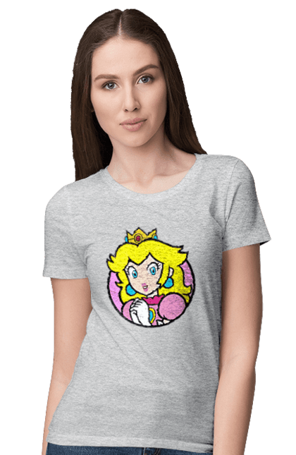 Women's t-shirt with prints Mario Bros. Princess Peach. Character, game, mario, mario bros, nintendo, princess peach, super mario bros. 2070702