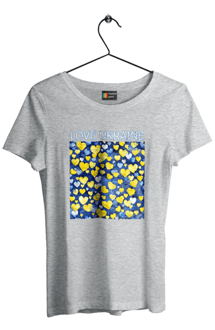 Women`s t-shirt with prints I love Ukraine. Heart, i love ukraine, love, symbols of ukraine, ukraine, ukrainian symbols. 2070702