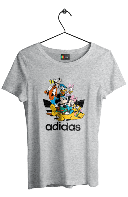 Футболка женская с принтом Adidas Микки Маус. Adidas, mickey mouse, адидас, дисней, микки, микки маус, мультфильм. 2070702