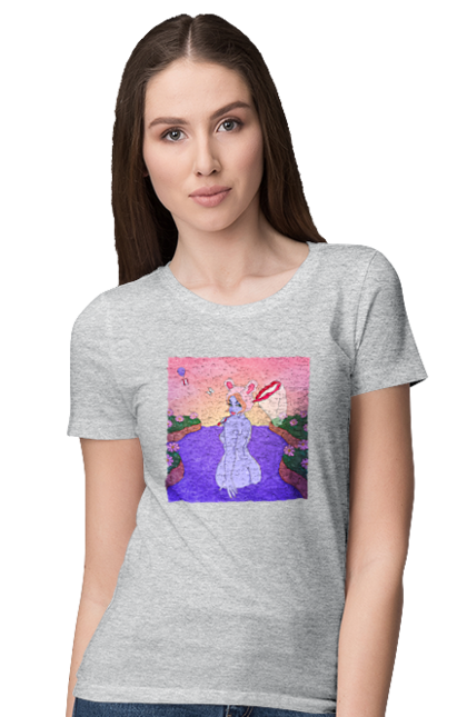 Women`s t-shirt with prints Purple Girl On The Hunt. Girl, naked, net. 2070702