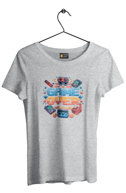 Women`s t-shirt with prints Game Over. 90s, for gamers, game, gamer, pixel, pixel art, video game. 2070702