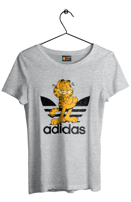 Футболка жіноча з принтом "Adidas Гарфілд". Adidas, garfield, адідас, гарфілд, голод, кінокомедія, кіт, комедія, фільм. 2070702