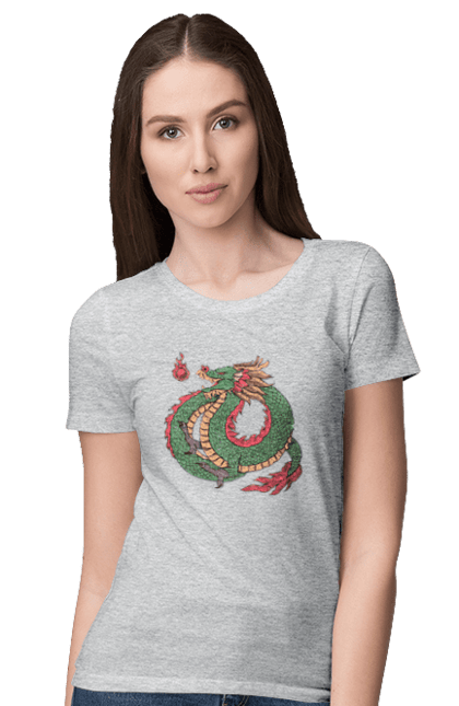 Women's t-shirt with prints The Dragon. Animal, chinese dragon, dragon, green dragon, symbol. 2070702