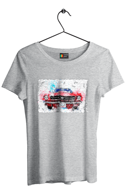 Women`s t-shirt with prints Mustang car. Car, donations, help, horse, mustang, mustang car, paypal, road, ukraine, wheel. 2070702