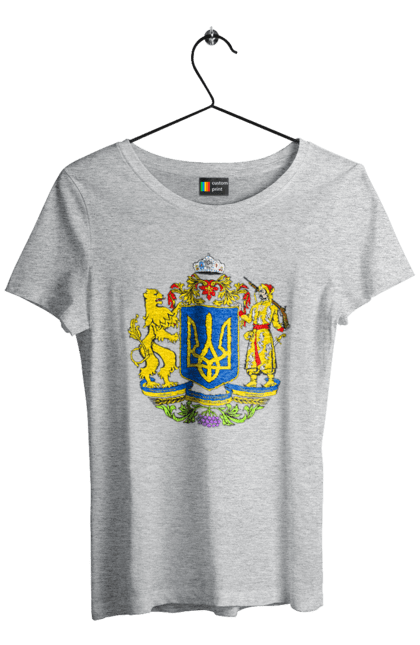 Women`s t-shirt with prints Emblem of Ukraine. Cossack, emblem, emblem of ukraine, lion, lion and cossack, ukraine. 2070702