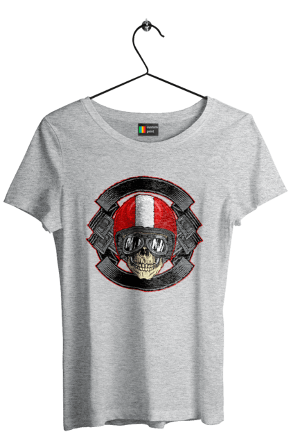 Футболка женская с принтом Череп мотоциклист. Мотоциклист\, череп, шлем. 2070702