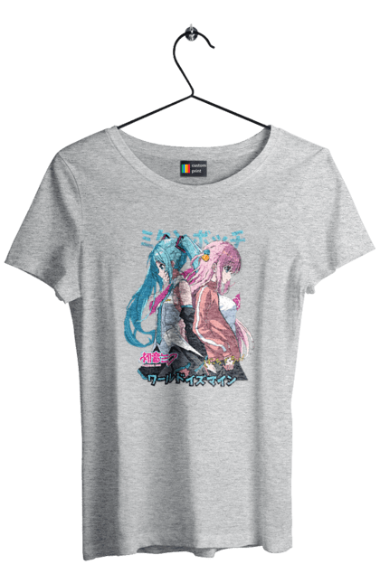 Women's t-shirt with prints Hatsune Miku and Hitori Gotou. Anime, bocchi the rock, hatsune miku, hitori goto, hitori gotou, lonely rocker, miku, rocker, vocaloid. 2070702