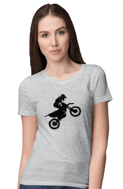Футболка жіноча з принтом "Силует Мотоцикліста". Мотоцикл, мотоцикліст, шолом. futbolka.stylus.ua