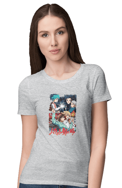 Women's t-shirt with prints Howl's Moving Castle. Calcifer, cartoon, ghibli, haul, howl`s moving castle, moving castle, novel, sophie. 2070702