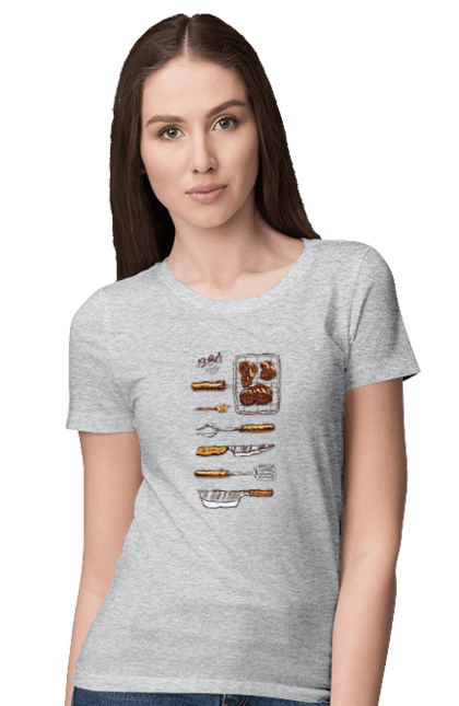 Women`s t-shirt with prints Barbecue Party. B-b-q, fry, meat. 2070702