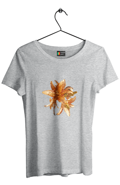 Women`s t-shirt with prints Orange lily. Beauty, flower, lily, nature, orange, solar. 2070702