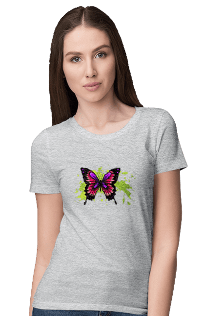 Women`s t-shirt with prints Pink Butterfly. Butterfly. 2070702