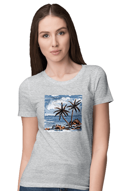 Women`s t-shirt with prints Palm Trees And Sky. Clouds, palm trees, sea, sky. 2070702