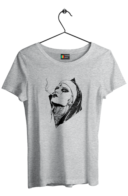 Women`s t-shirt with prints Nun. Cigarettes, cool, girl, tattoo. 2070702