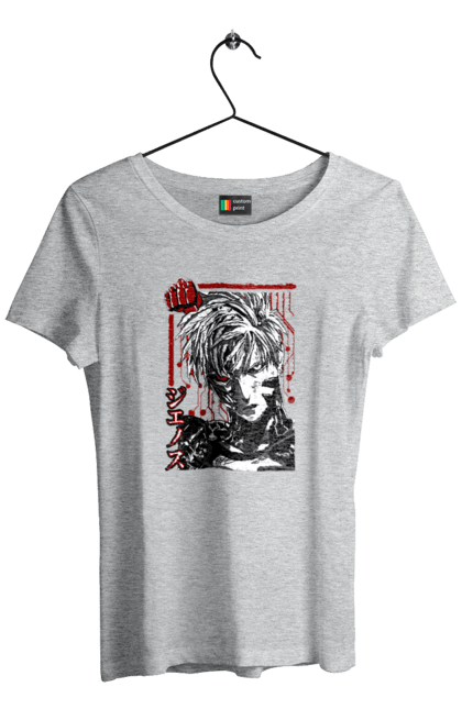 Women's t-shirt with prints One Punch Man Genos. Anime, comedy, cyborg, demon, demon cyborg, genos, manga, one punch man, parody, superheroes. 2070702