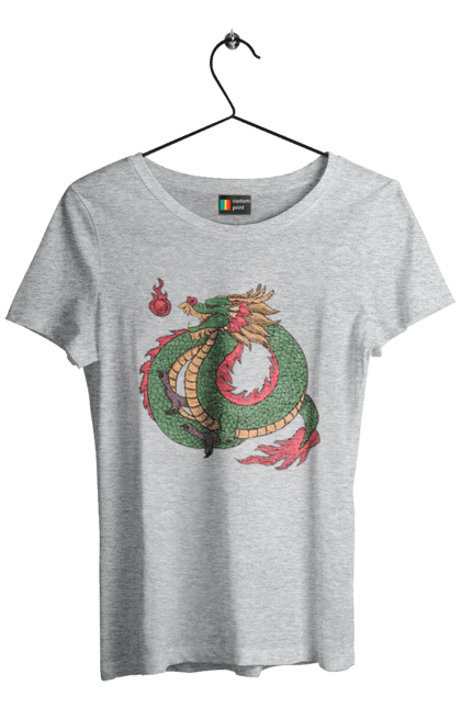 Women's t-shirt with prints The Dragon. Animal, chinese dragon, dragon, green dragon, symbol. 2070702