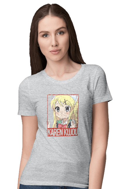 Футболка жіноча з принтом "Золота мозаїка Карен Куджо". Anime, karen kujo, kiniro mosaic, kinmoza, manga, аніме, золота мозаїка, карен, карен куджо, манга. 2070702