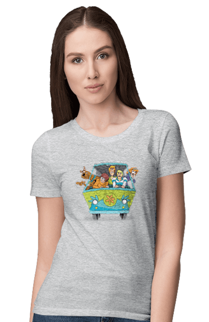 Women`s t-shirt with prints Scooby Doo Machine. Car, cartoon, dog, scooby doo. 2070702
