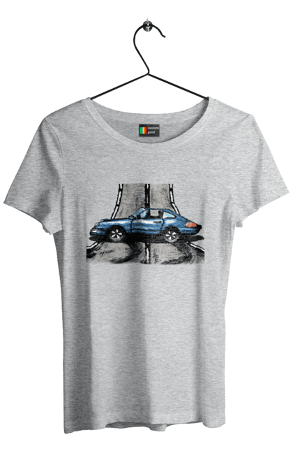 Women`s t-shirt with prints Sports Car On The Road. Blue, car, fast, race, sports. 2070702
