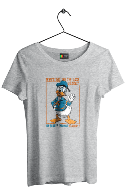 Футболка женская с принтом Дональд Дак. Disney, donald duck, дисней, дональд дак, мультсериал, мультфильм. 2070702