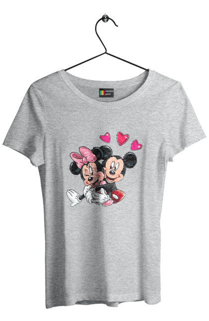 Футболка женская с принтом Микки Маус и Минни Маус. Mickey mouse, minnie mouse, дисней, микки, микки маус, минни маус, мультфильм. 2070702